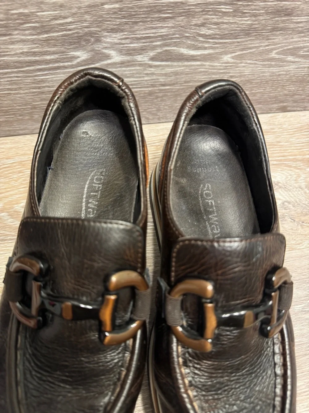 Softwaves Alina Cognac Leather Platform Loafers Sz 36.5 US 6.5